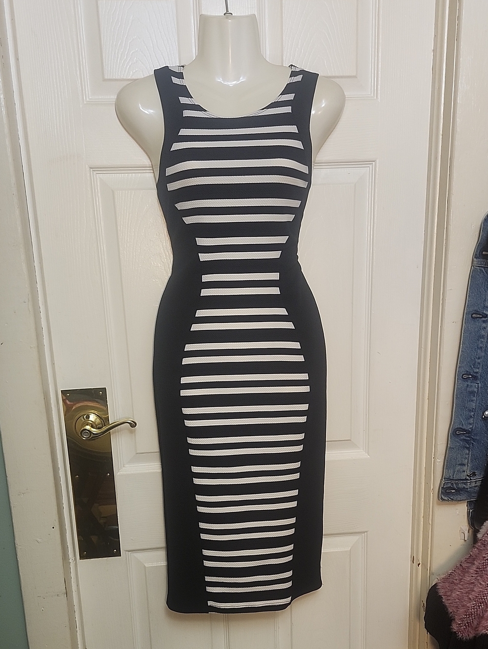 Urban Rose Black and White Striped Midi Bodycon Dress